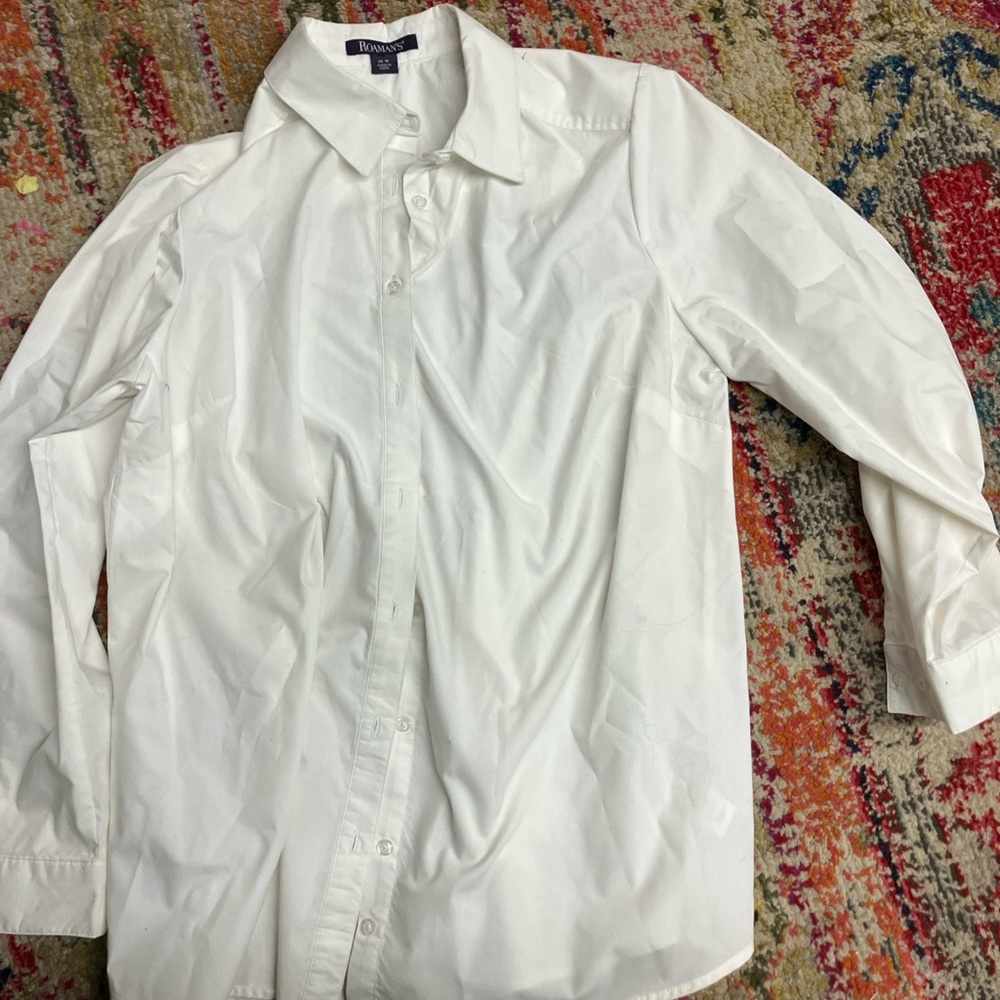 Roamans Shirt Womens 16W White Long Sleeve Button Front Cotton Blend